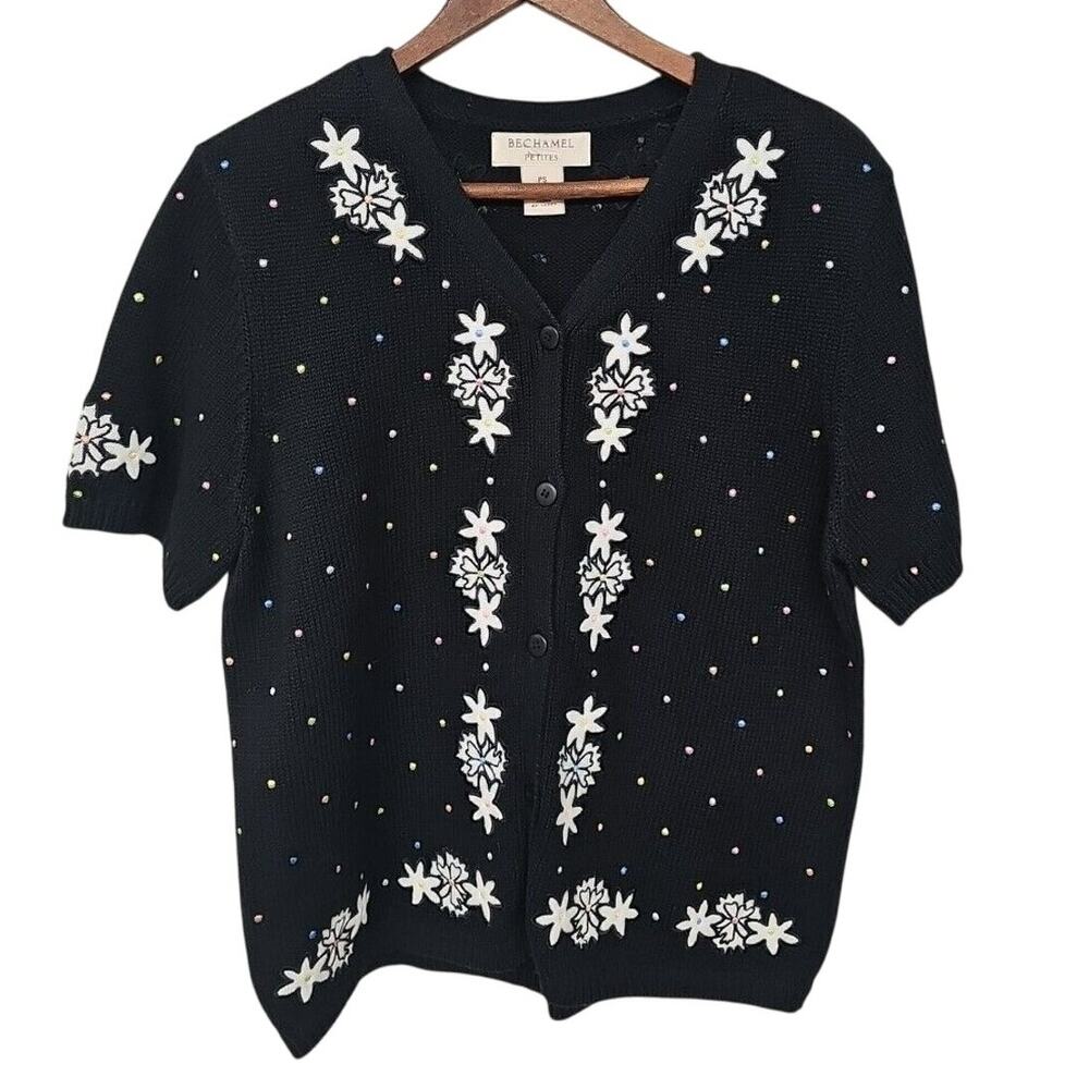 Bechamel VTG Pastel Polka Dot Embroidered Cardigan PS Grannycore Button Front